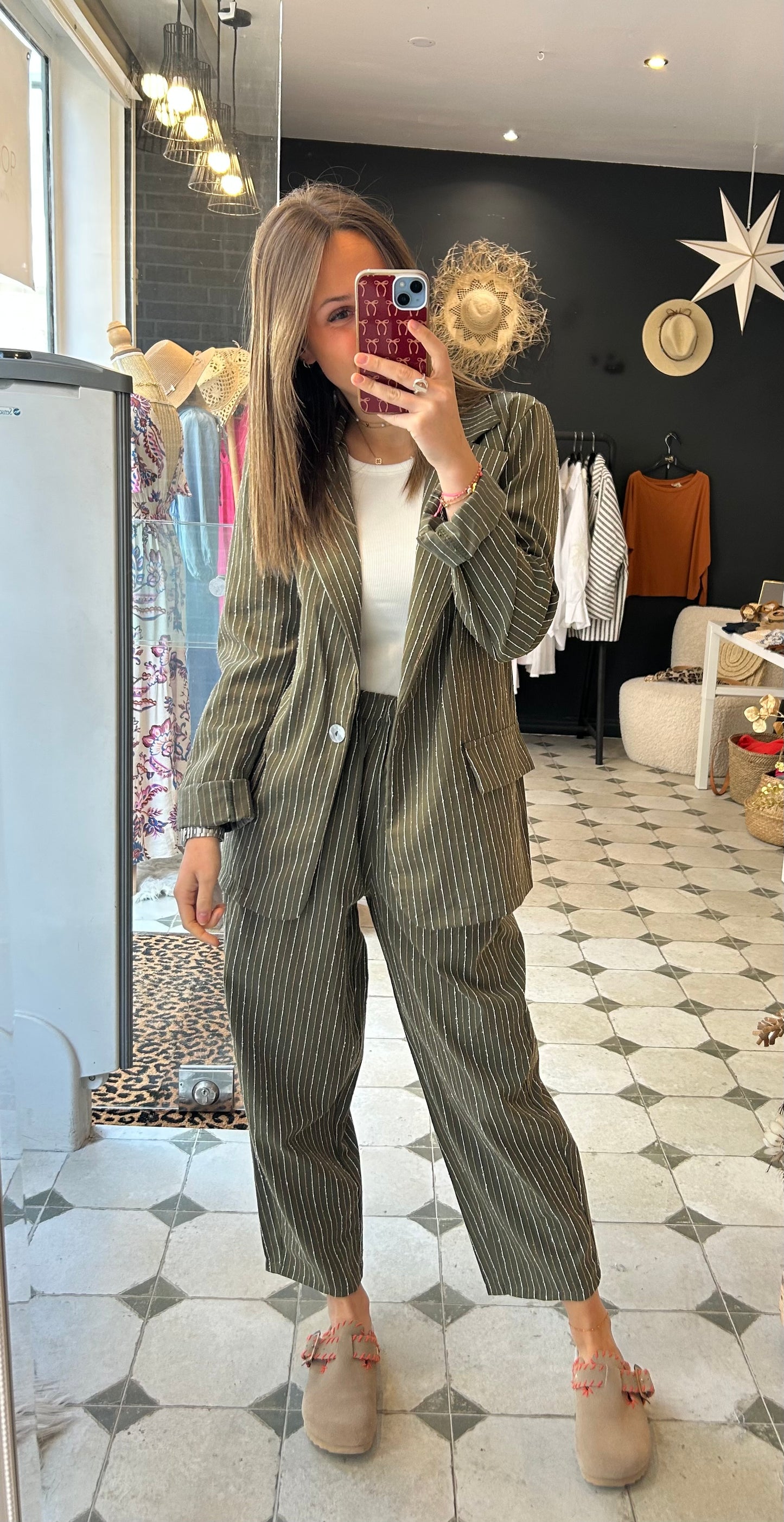 Blazer à rayures kaki Poppy - Johanna Paris