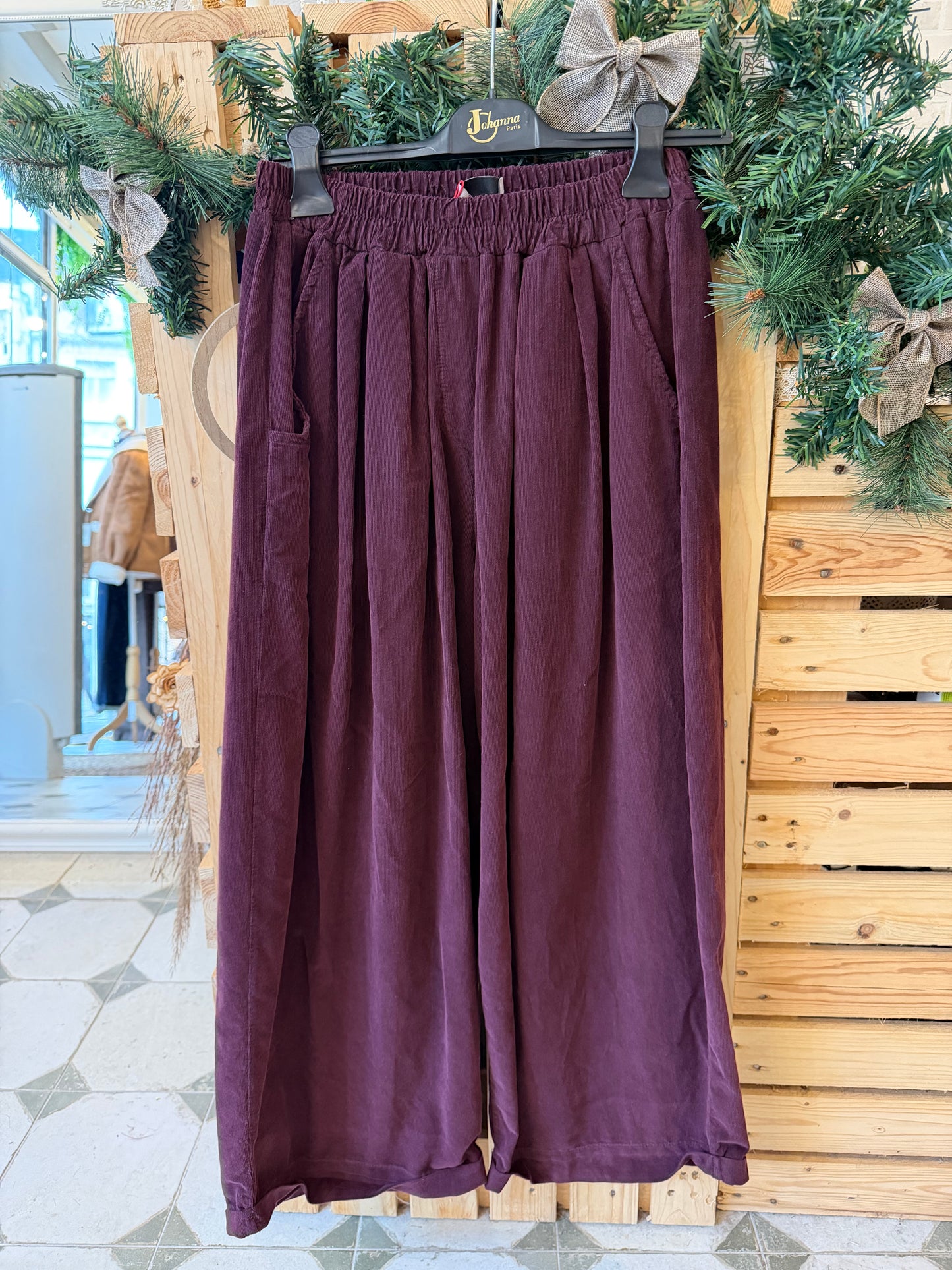 Pantalon large en velours prune - Johanna Paris
