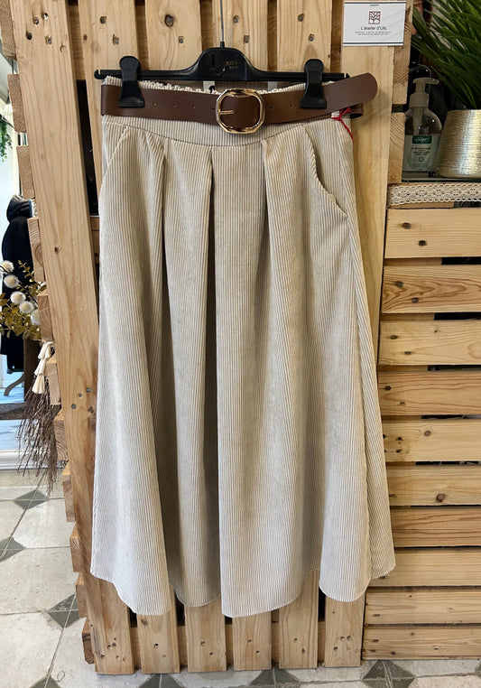 Jupe longue Marlène en velours écru - Johanna Paris