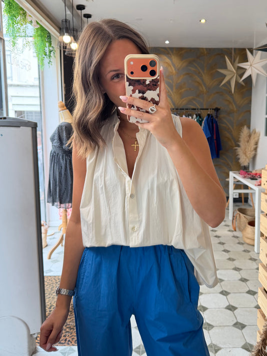 Chemise Clémentine sans manches en toile parachute écru - Johanna Paris
