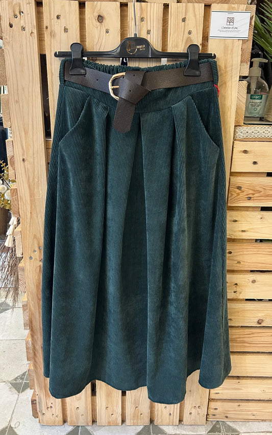 Jupe longue Marlène en velours vert sapin - Johanna Paris