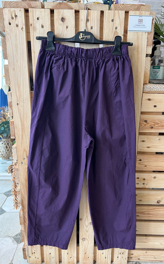 Pantalon Magique en toile fine aubergine - Johanna Paris