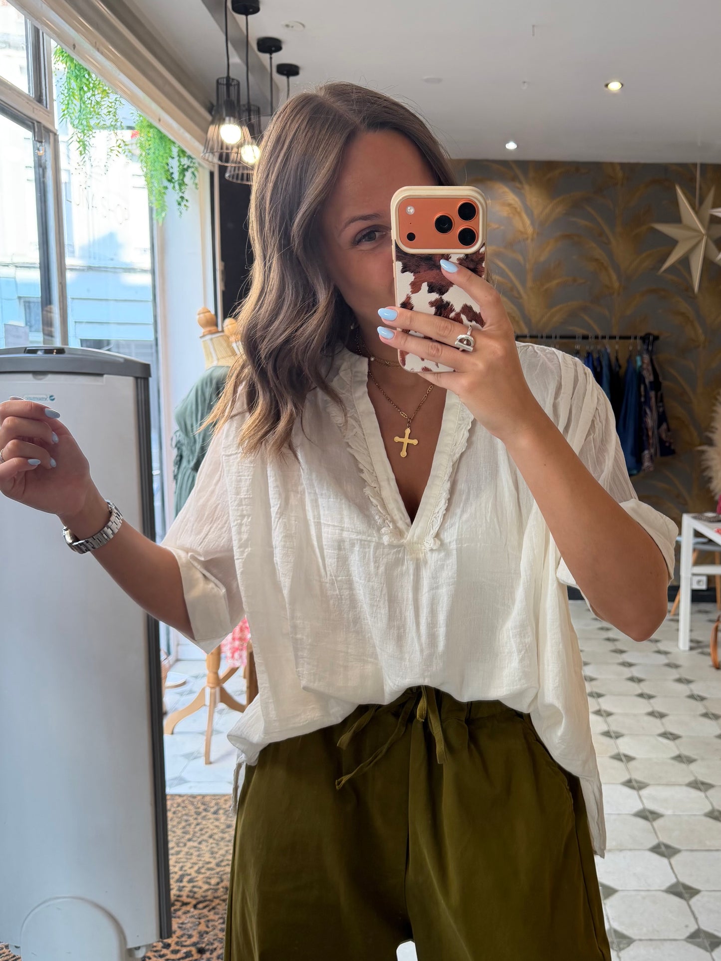 Blouse Aria manches courtes écru en coton - Johanna Paris