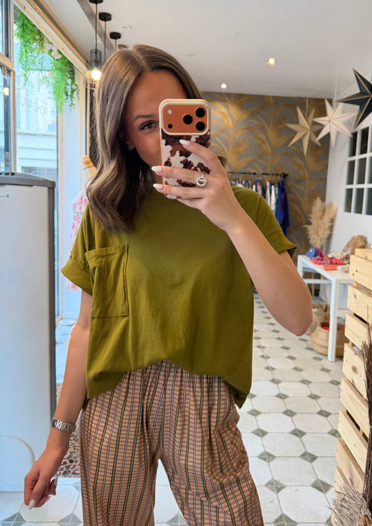 T-Shirt avec poche vert olive - Johanna Paris