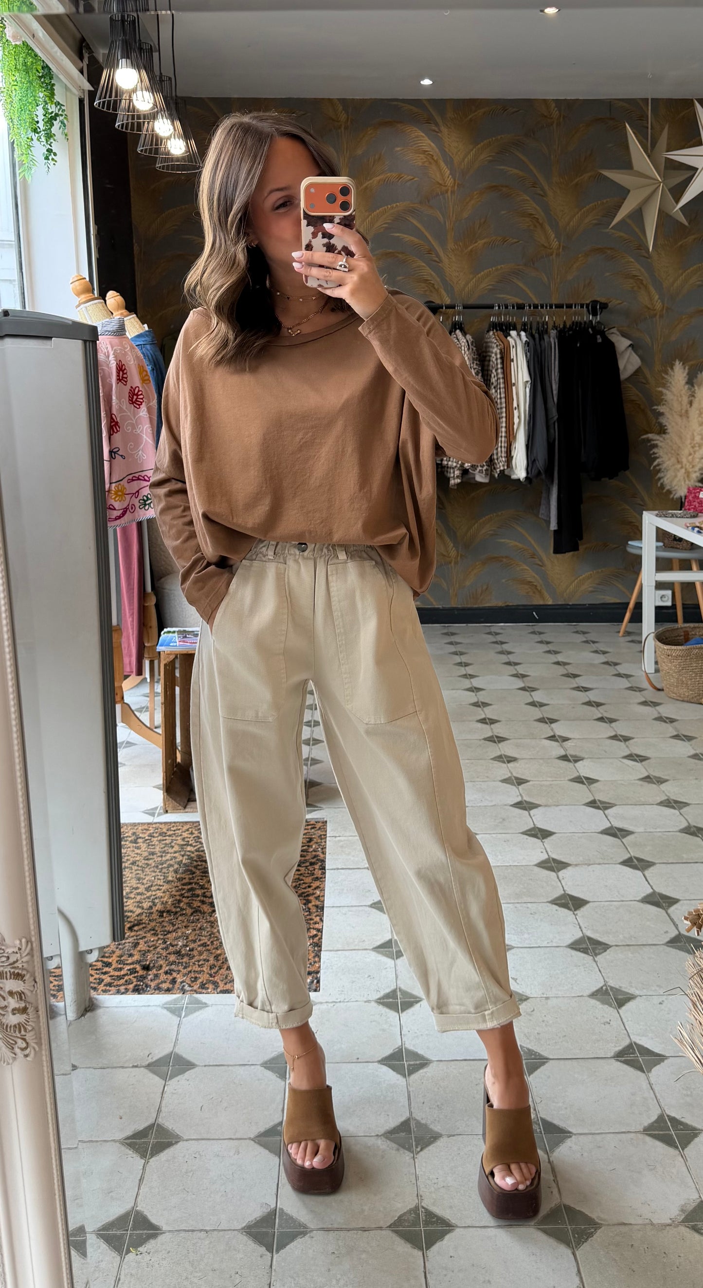 Pantalon en toile forme ballon beige - Johanna paris