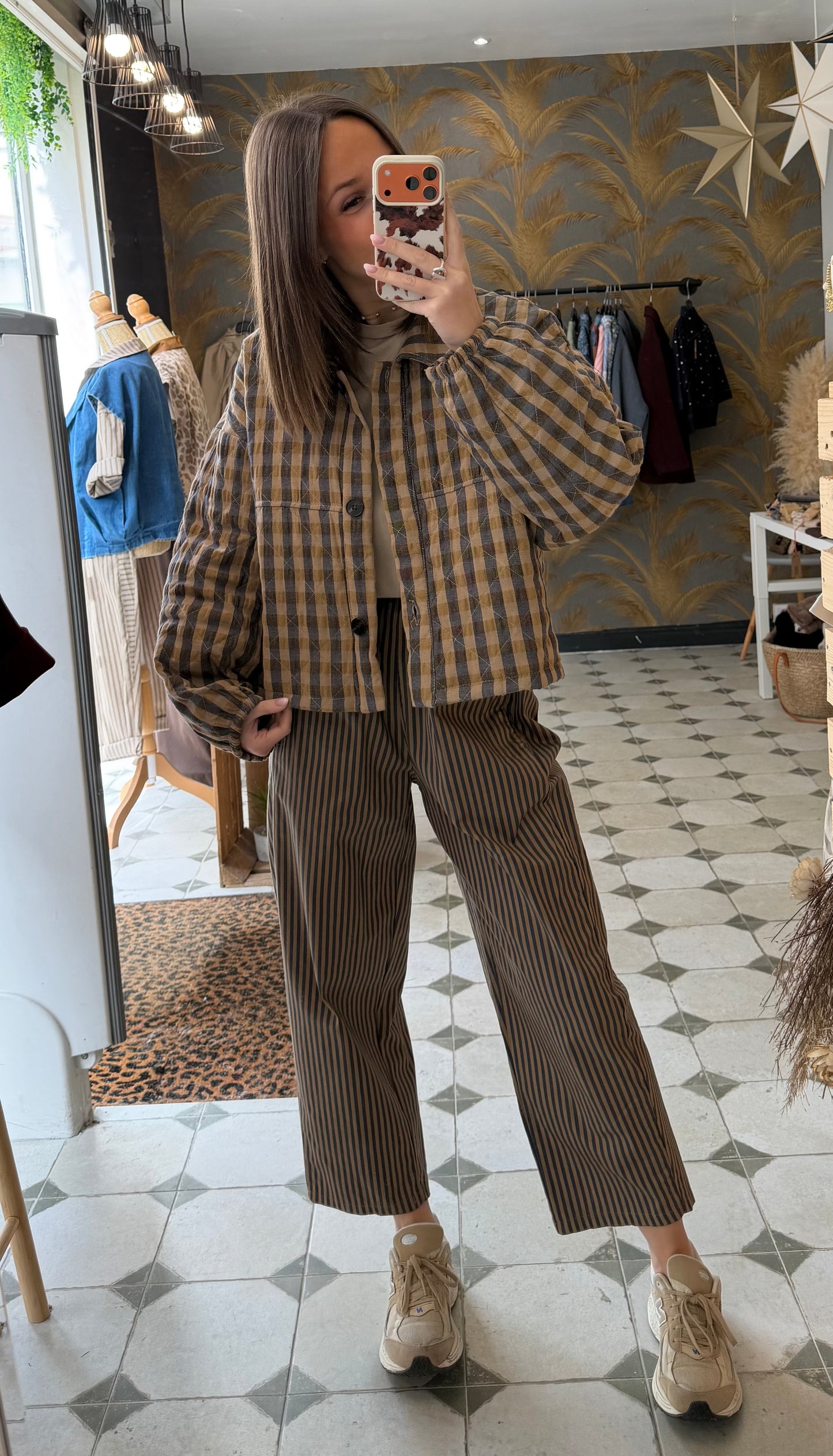 Pantalon magique rayé camel - Johanna Paris