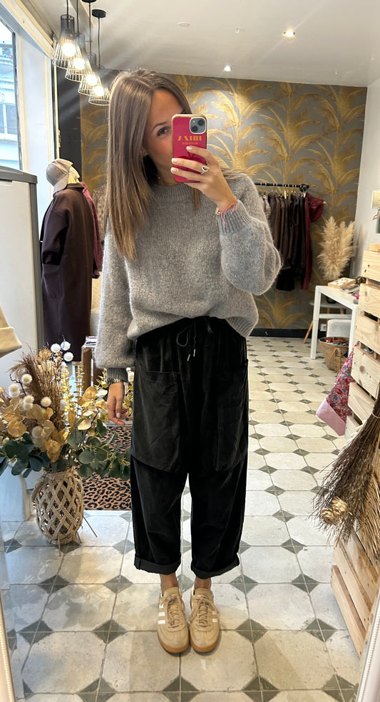 Pantalon à poches en velours gris - Johanna Paris
