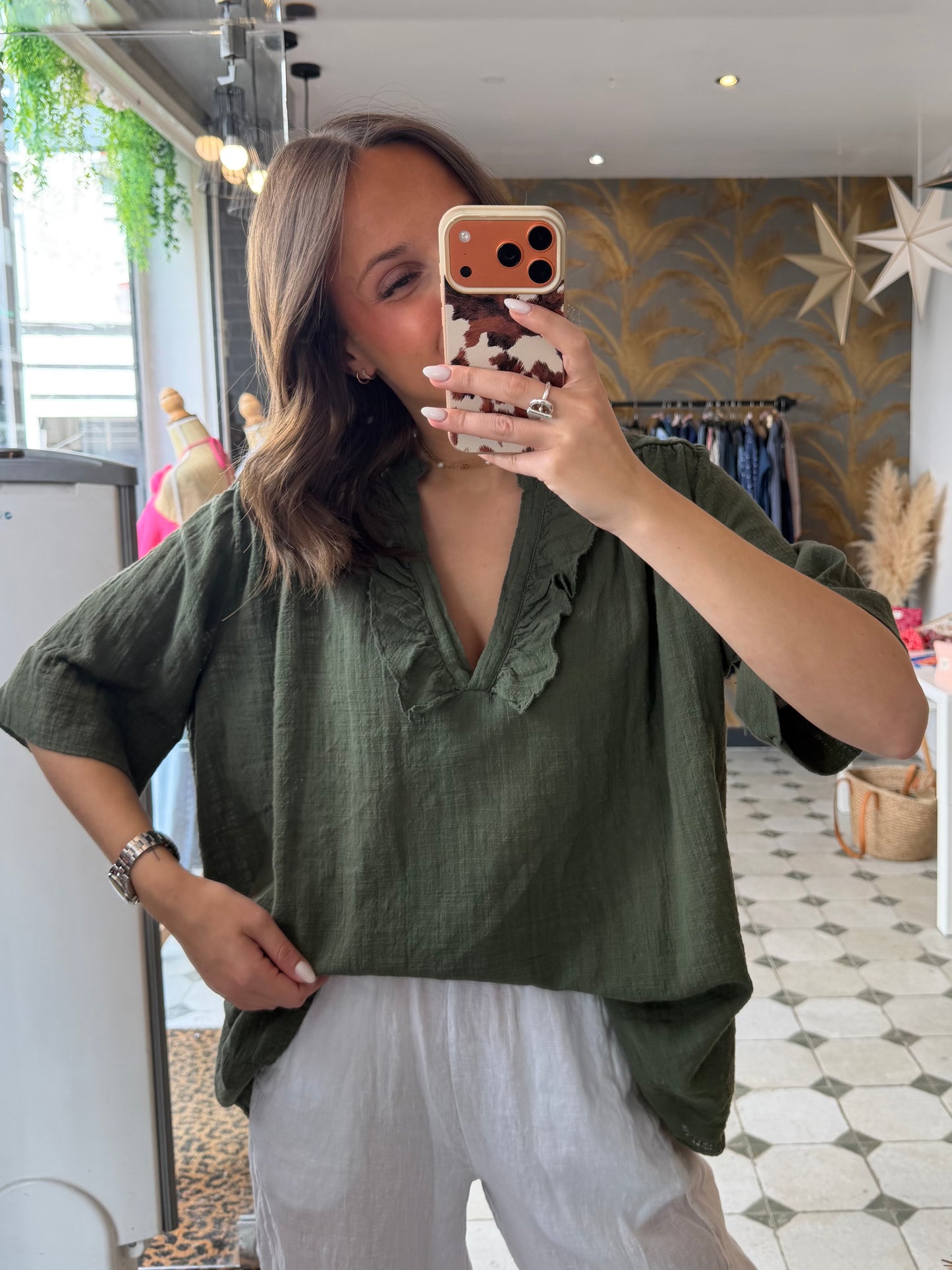Blouse Aria manches courtes kaki - Johanna Paris
