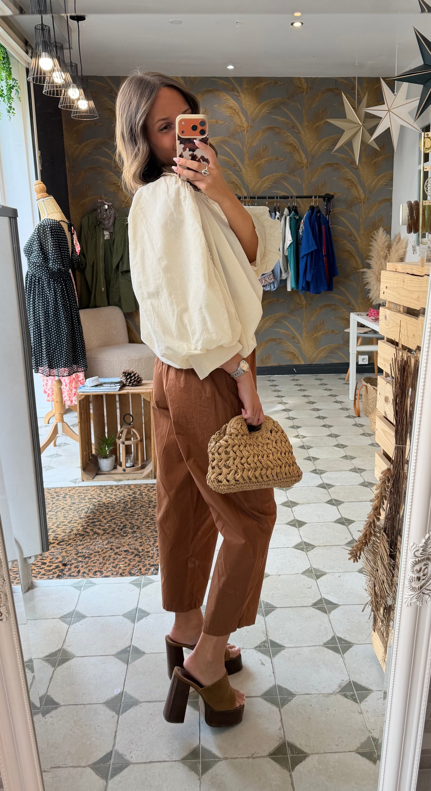 Pantalon Magique en toile fine caramel - Johanna Paris