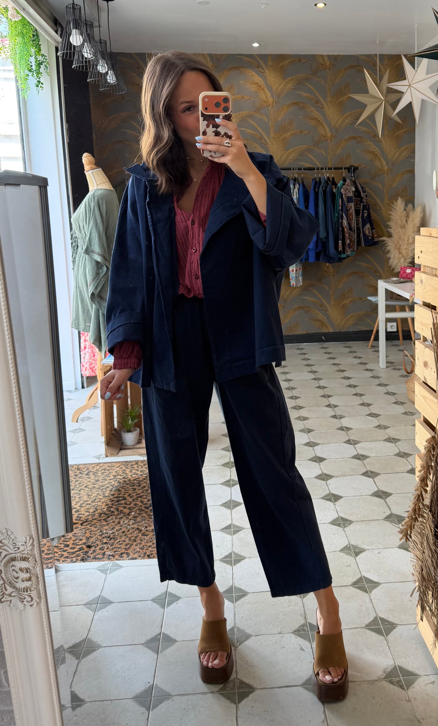 Pantalon Magique en toile mi-saison bleu marine - Johanna Paris