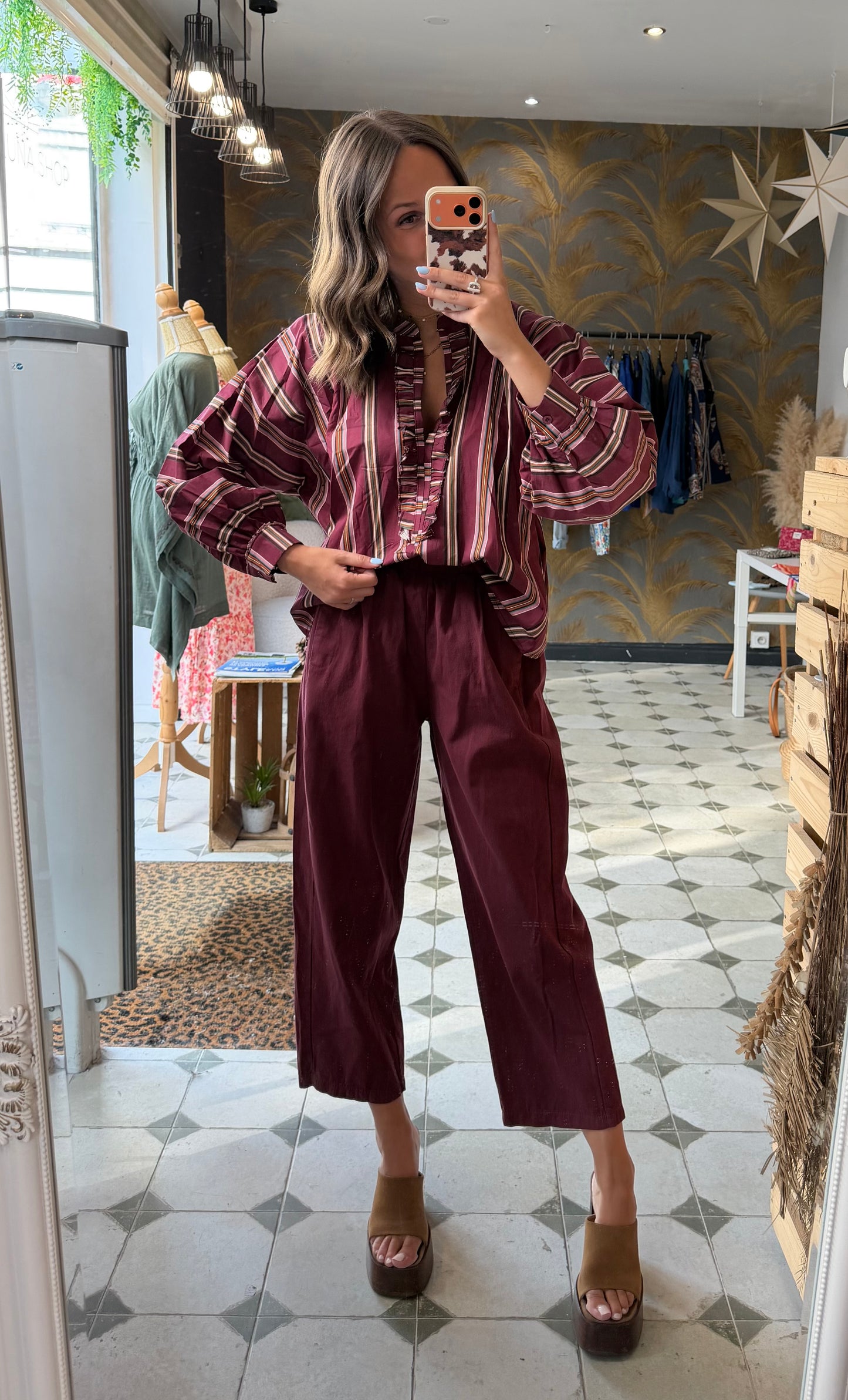 Pantalon Magique en toile mi-saison prune - Johanna Paris