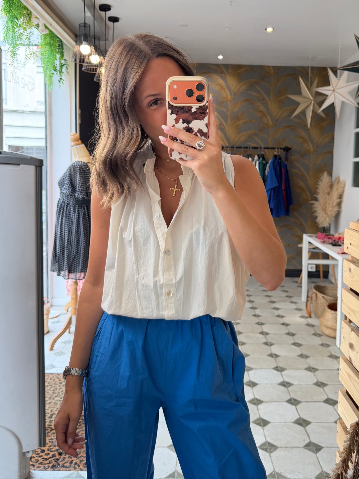 Chemise Clémentine sans manches en toile parachute écru - Johanna Paris
