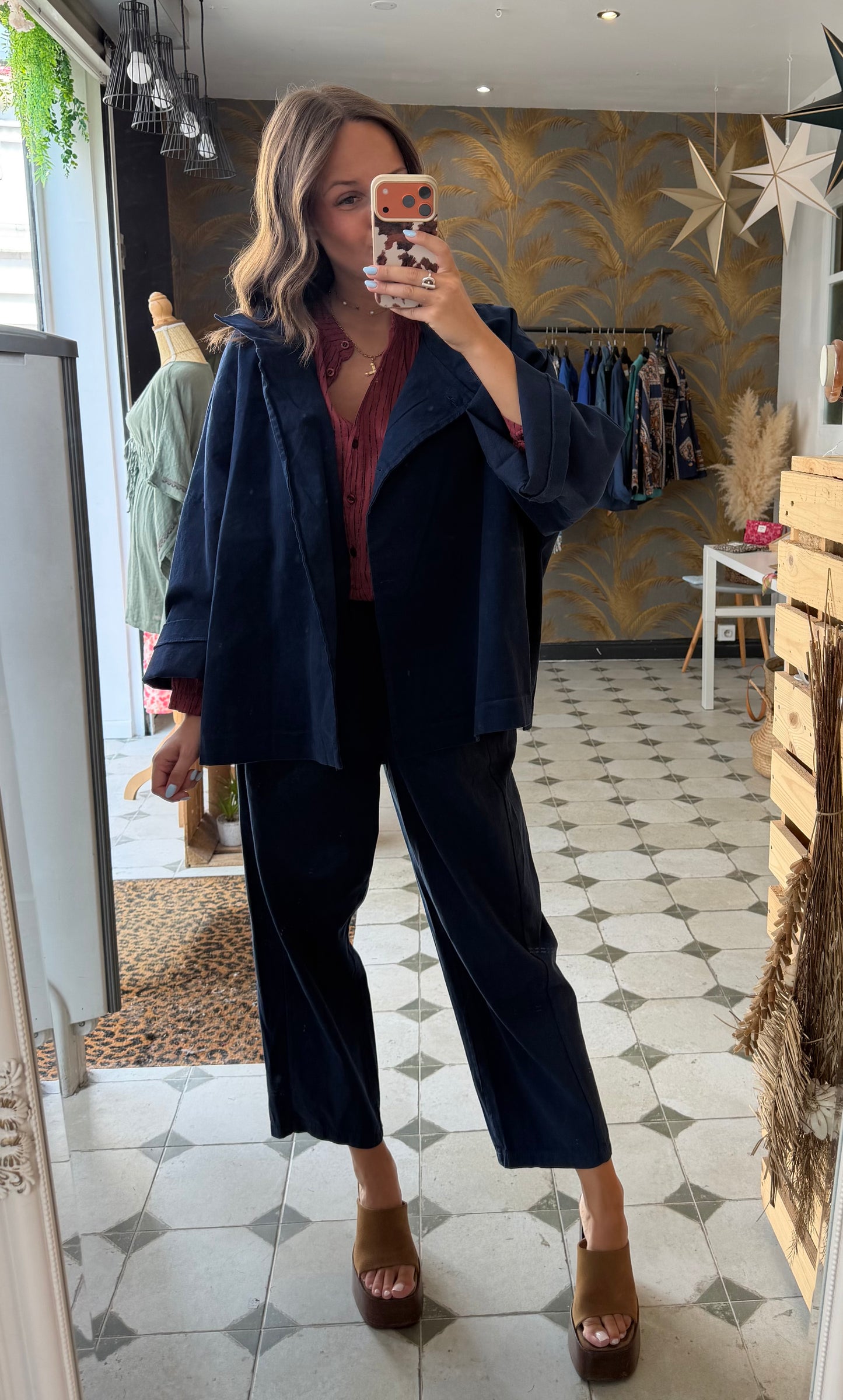 Pantalon Magique en toile mi-saison bleu marine - Johanna Paris