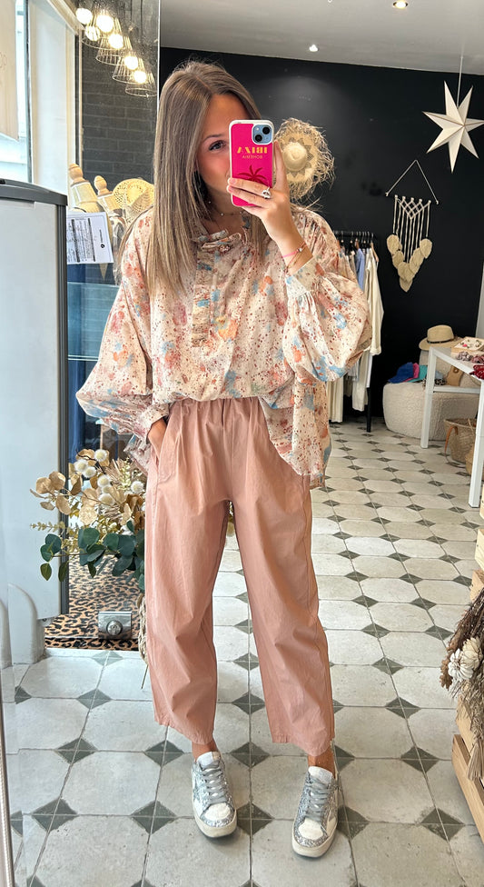 Pantalon Magique en toile fine rose poudré - Johanna Paris
