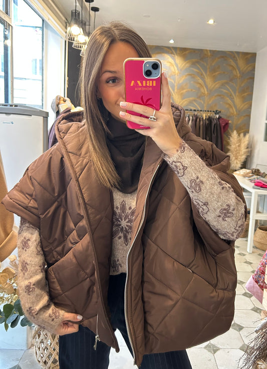 Doudoune cape chocolat - Johanna Paris
