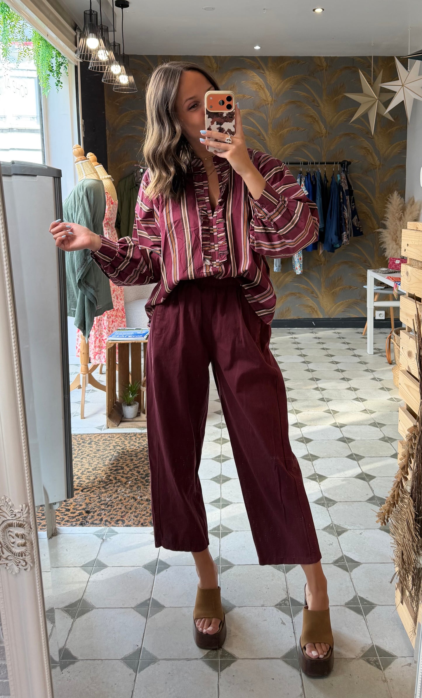 Pantalon Magique en toile mi-saison prune - Johanna Paris