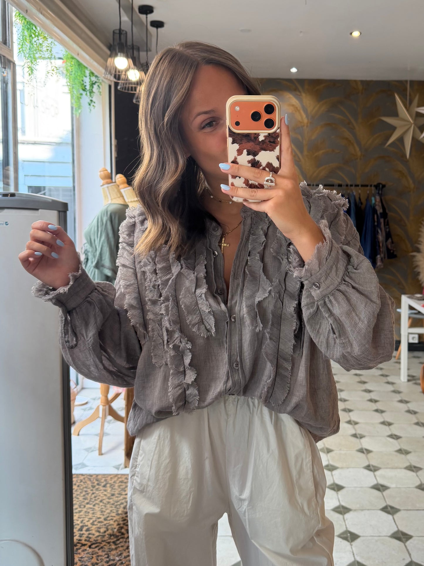 Blouse en coton style aria gris - Johanna Paris