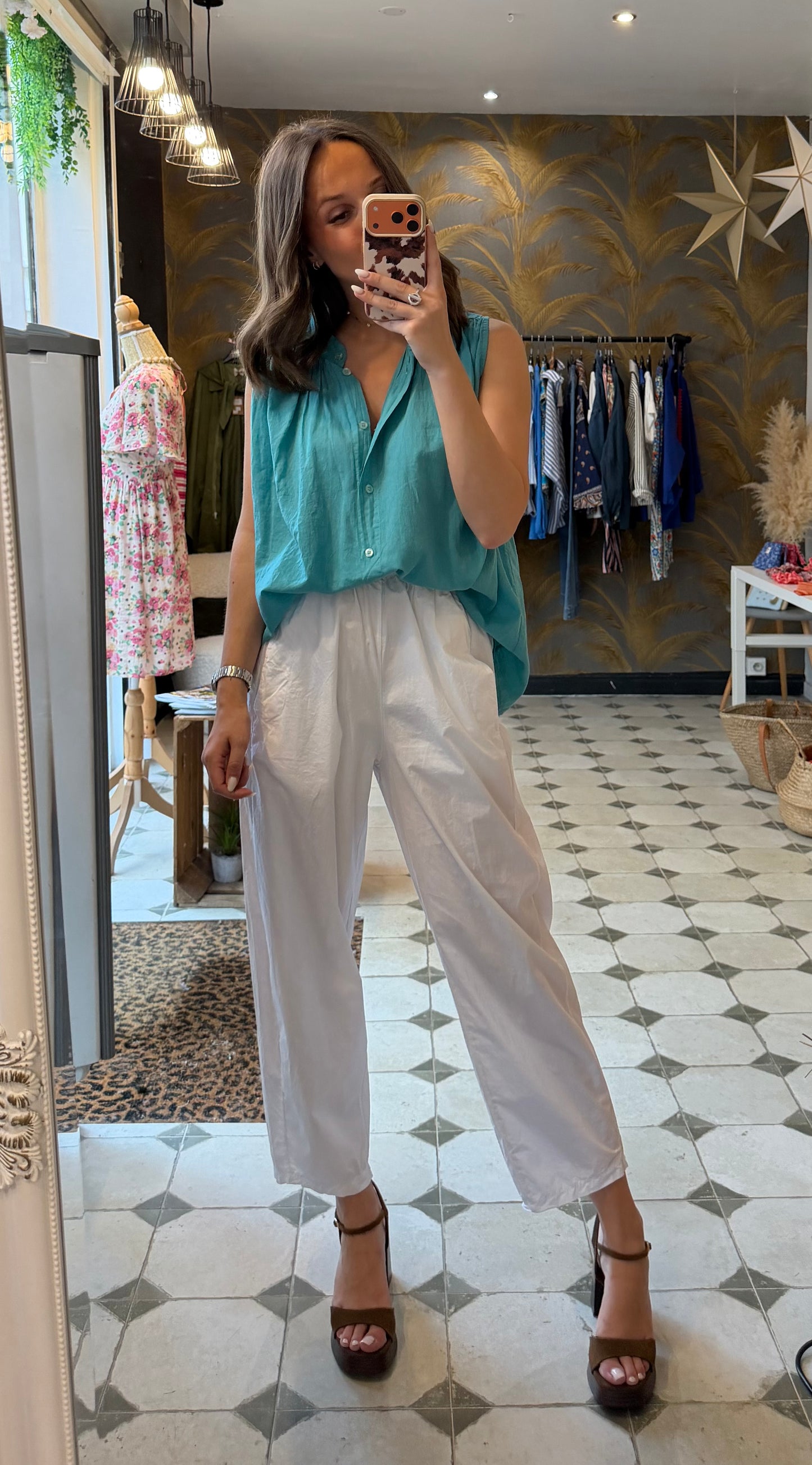 Chemise Clémentine sans manches Bleu canard - Johanna Paris