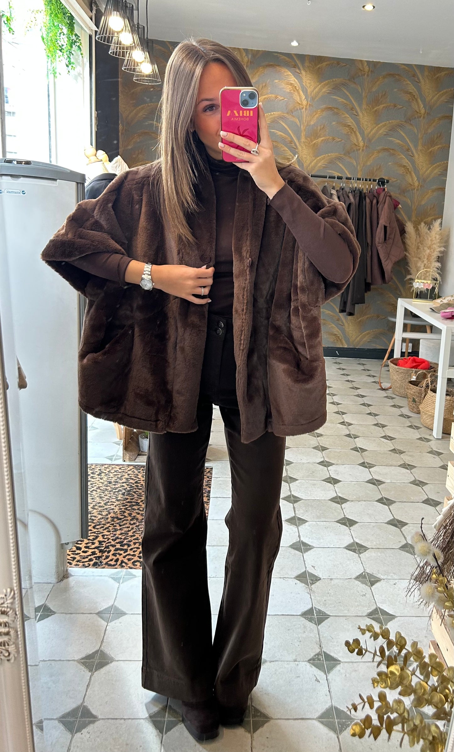 Veste/Cape en fausse fourrure chocolat