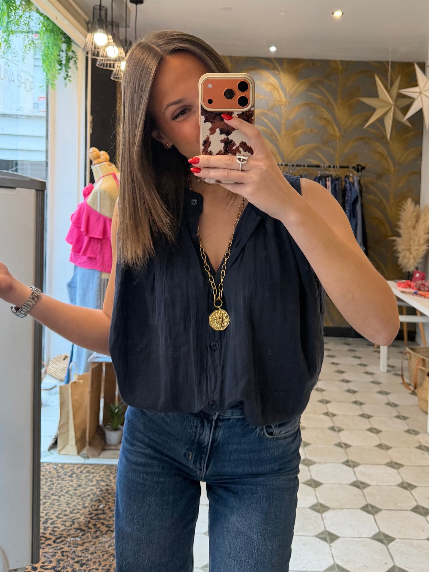 Chemise Clémentine sans manches Bleu marine - Johanna Paris
