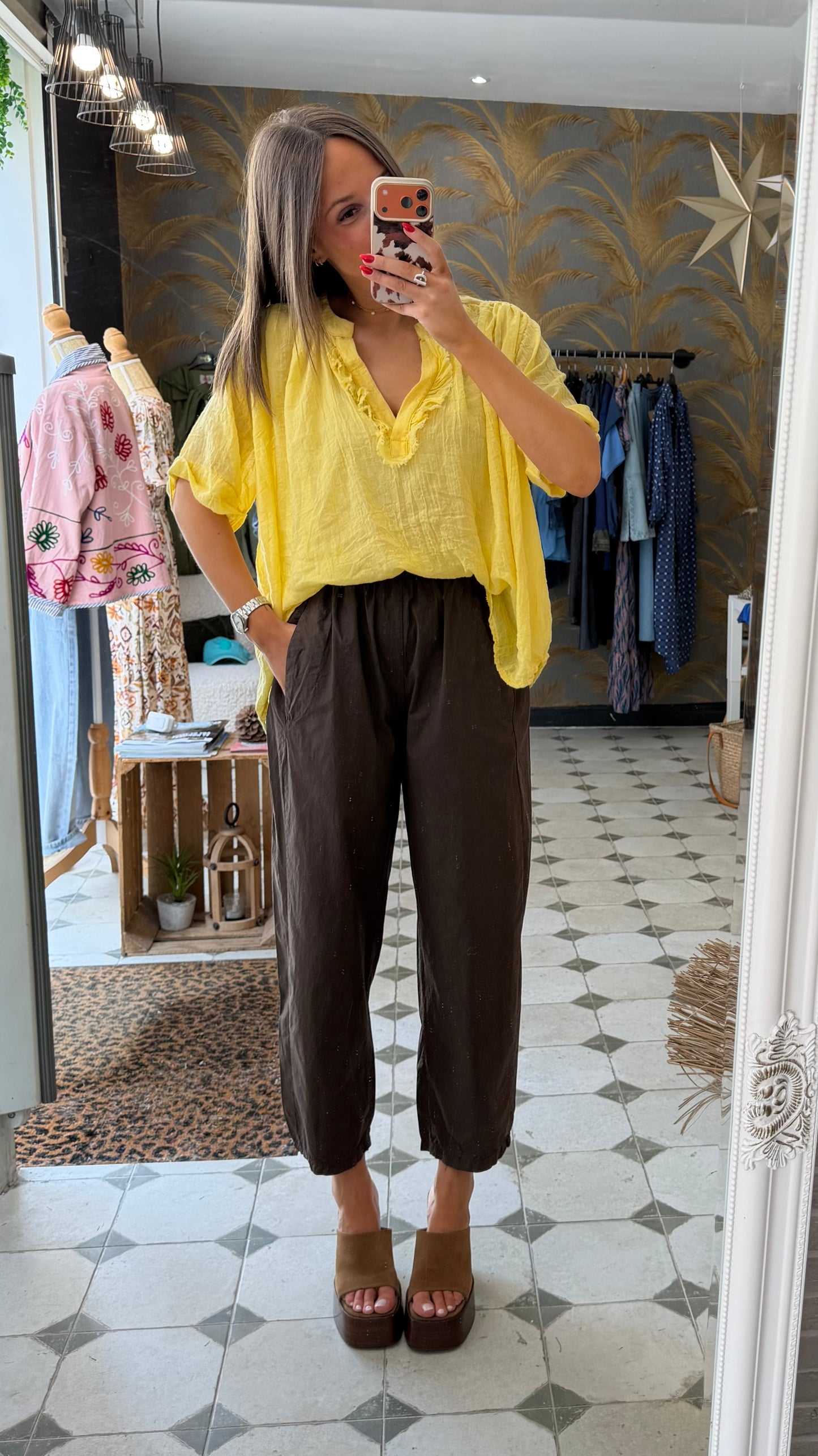 Pantalon Magique en toile fine chocolat - Johanna Paris