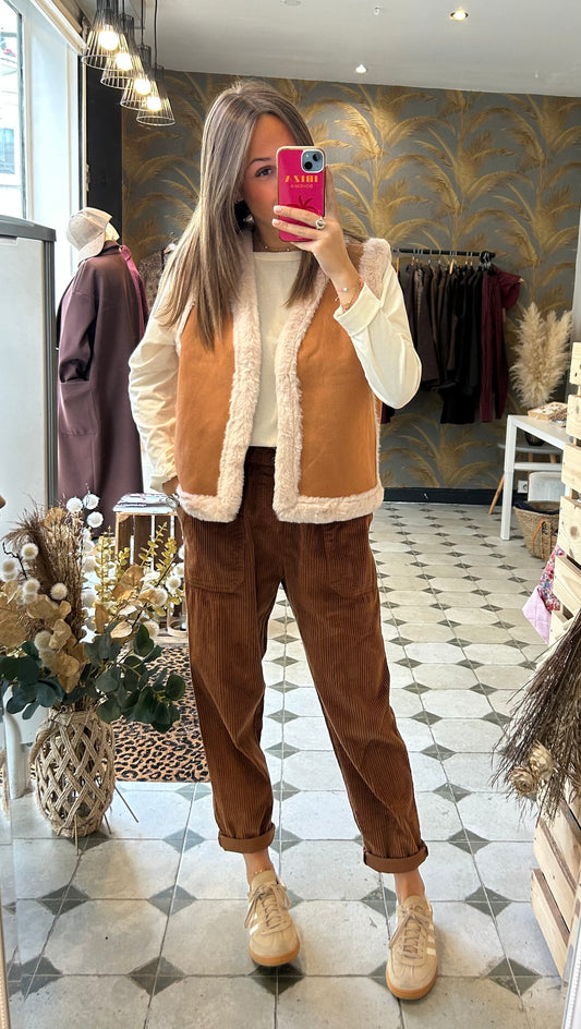 Pantalon en velours camel foncé - Johanna Paris