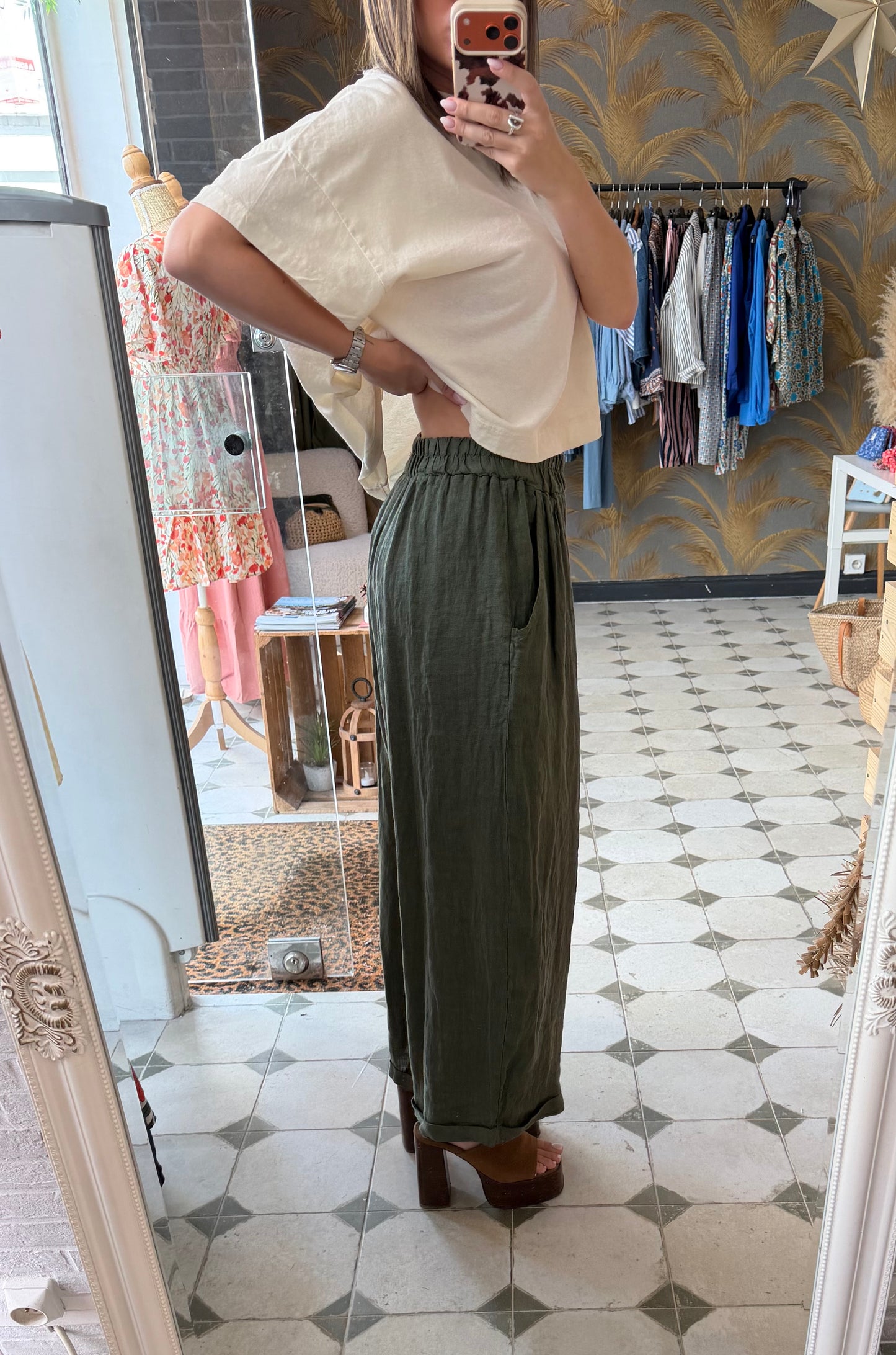 Pantalon Magique 2 en lin kaki  - Johanna Paris