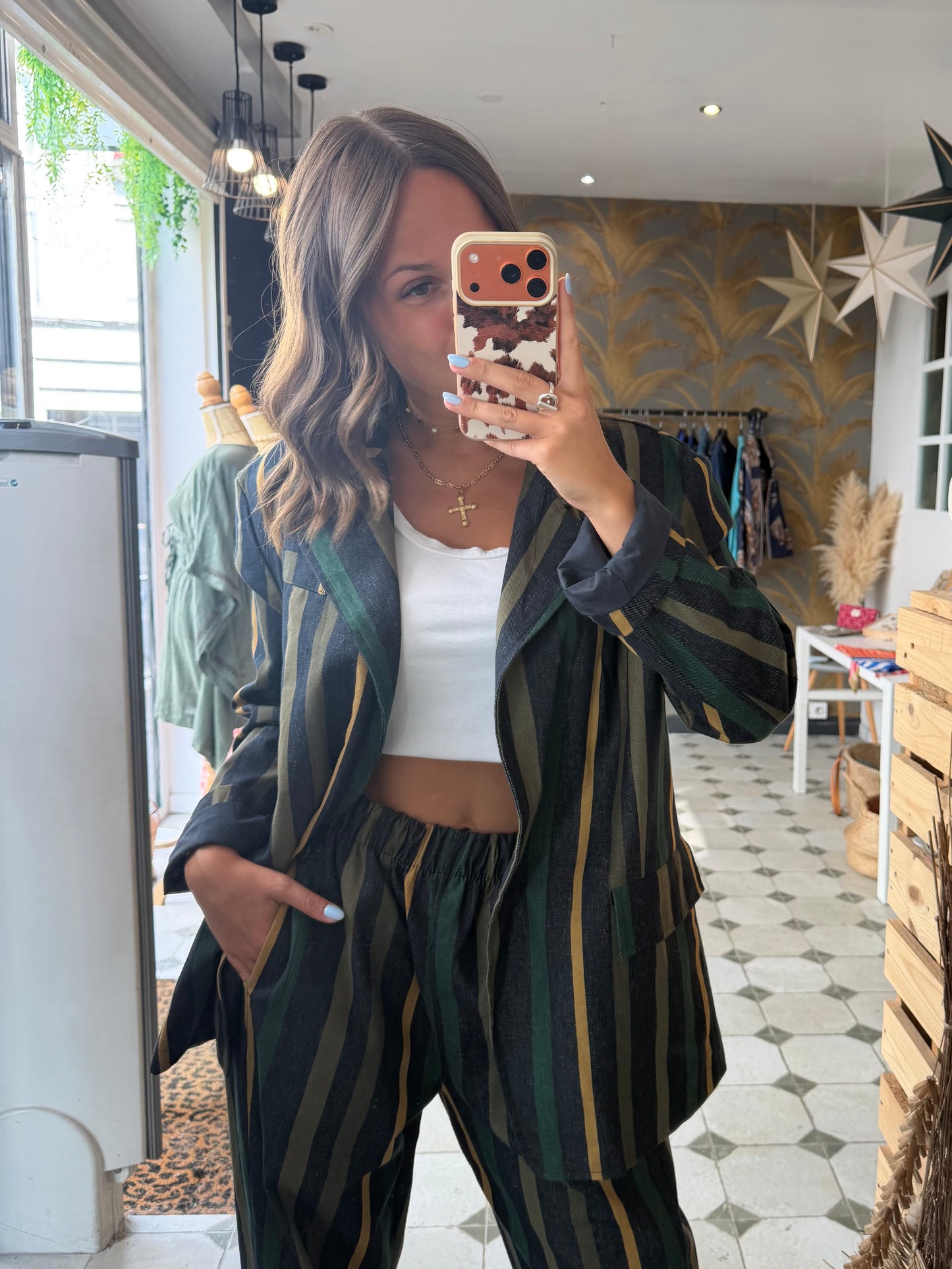 Blazer à rayures Alba kaki - Johanna Paris
