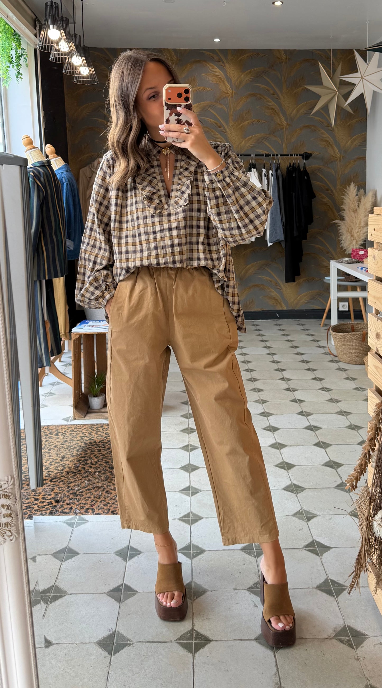 Pantalon Magique en toile Camel - Johanna Paris