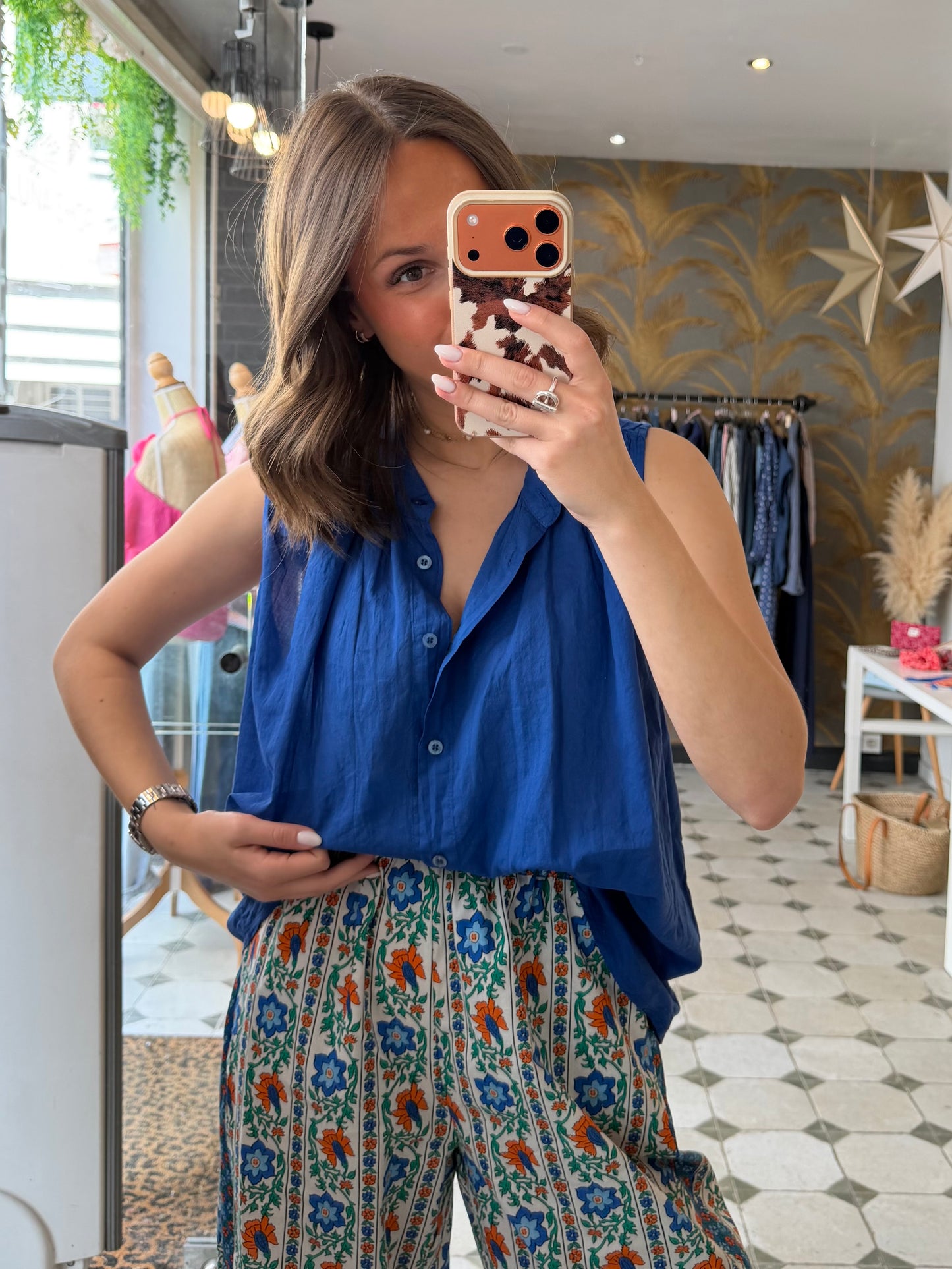 Chemise Clémentine sans manches Bleu électrique- Johanna Paris