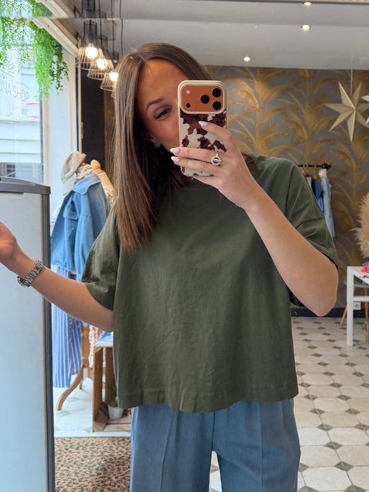 T-Shirt col rond kaki - Johanna Paris