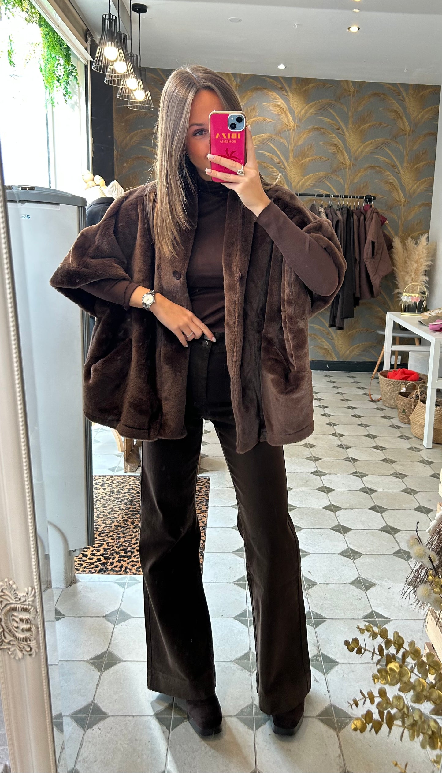 Veste/Cape en fausse fourrure chocolat