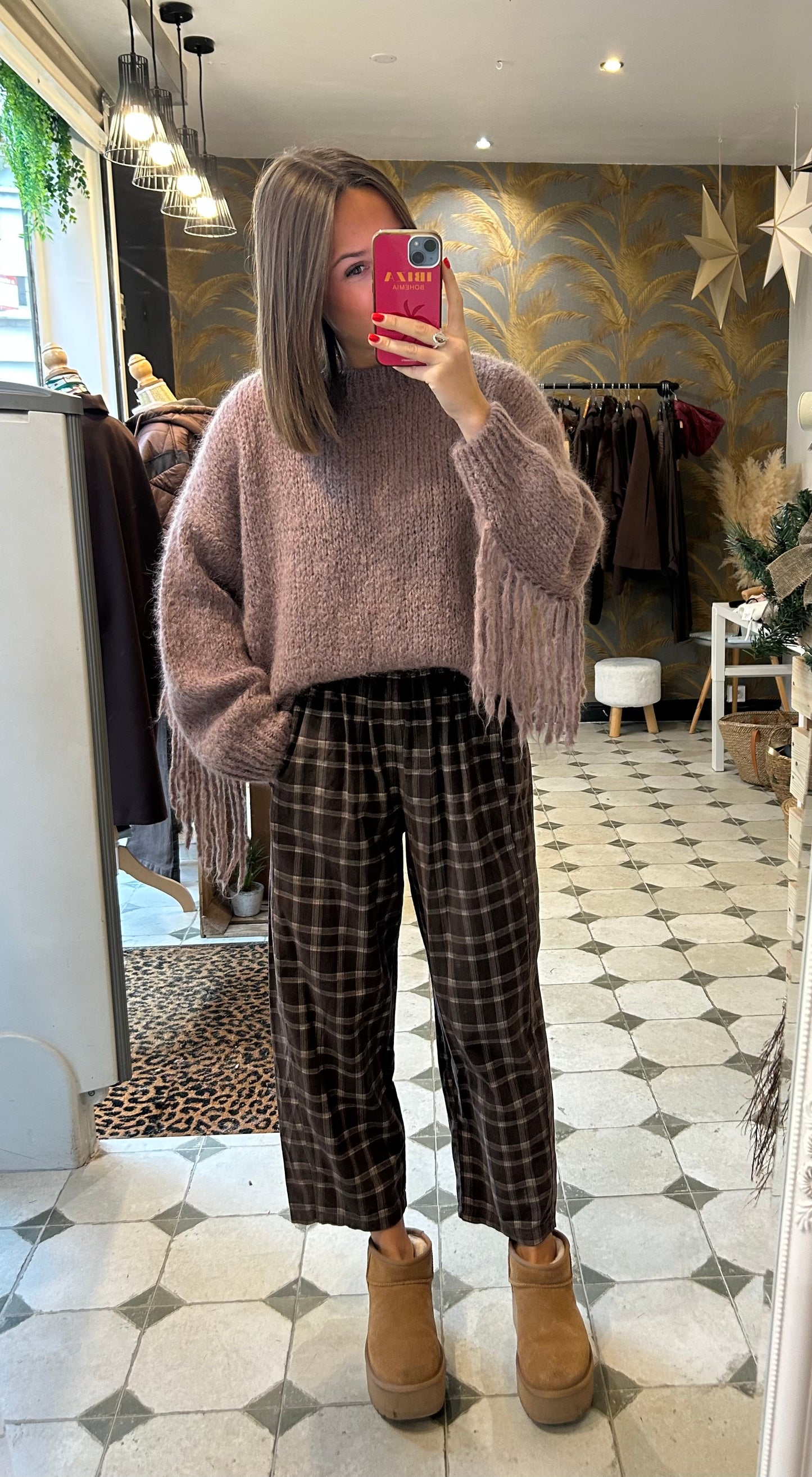 Pantalon Magique en velours à carreaux chocolat - Johanna Paris