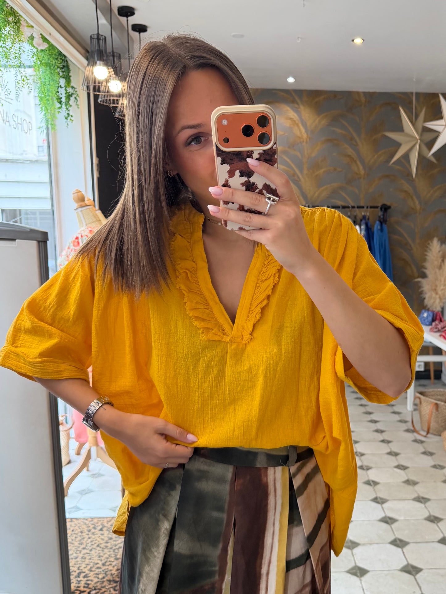 Blouse Aria manches courtes jaune en coton - Johanna Paris