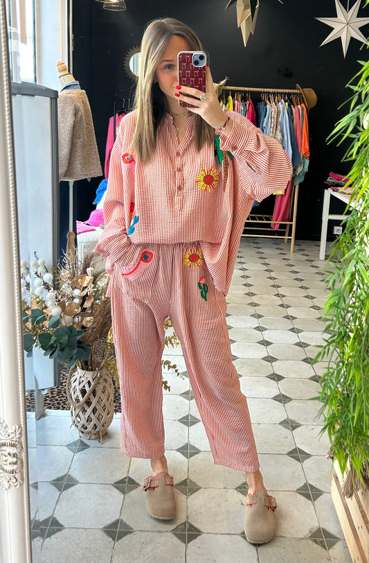 Pantalon en toile rainbow rose - Johanna Paris