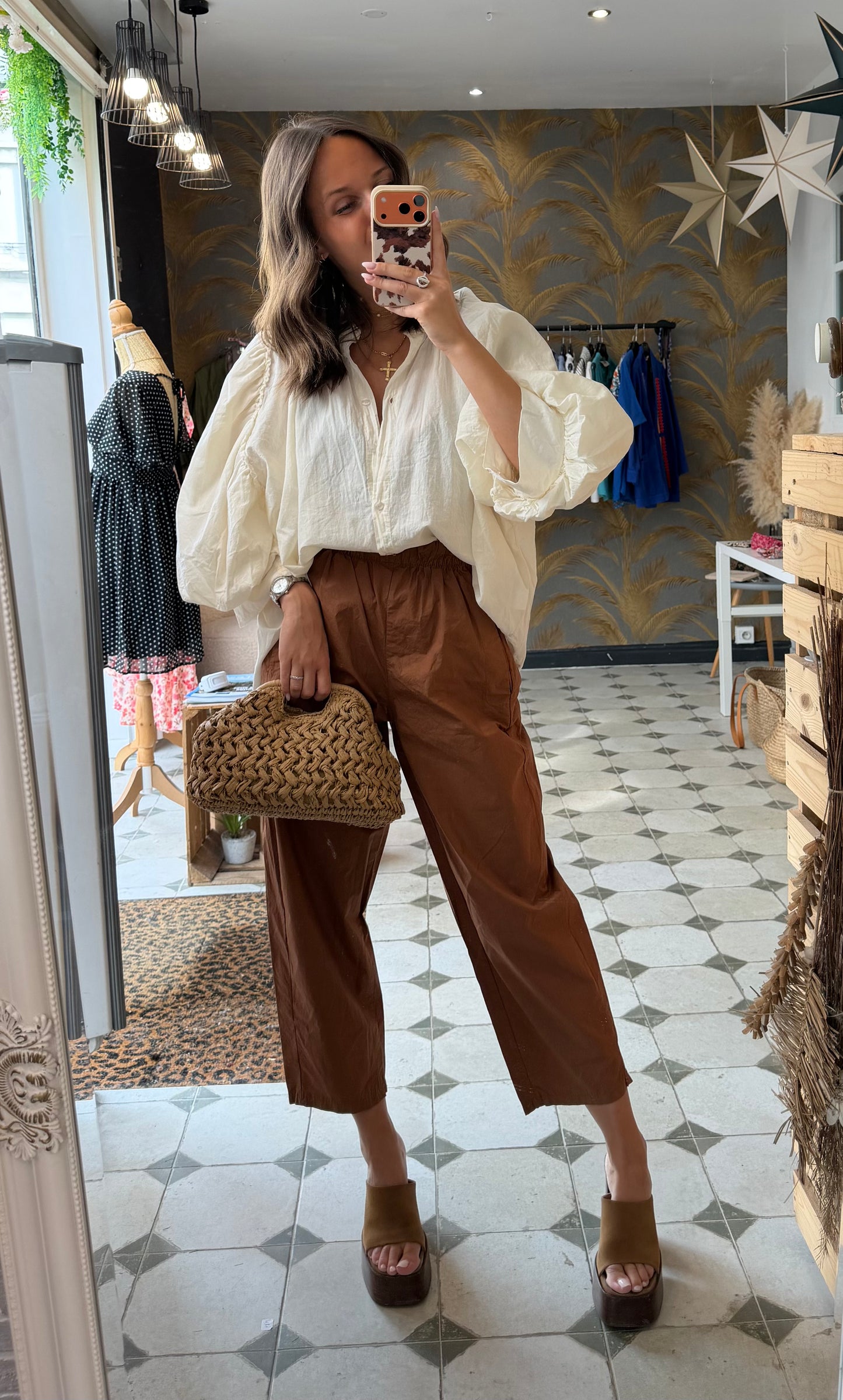 Pantalon Magique en toile fine caramel - Johanna Paris