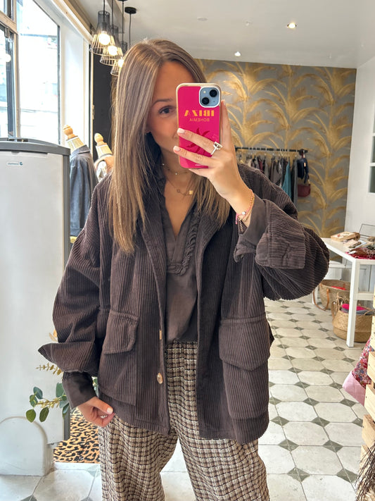 Veste en velours Mélissa chocolat - Johanna Paris