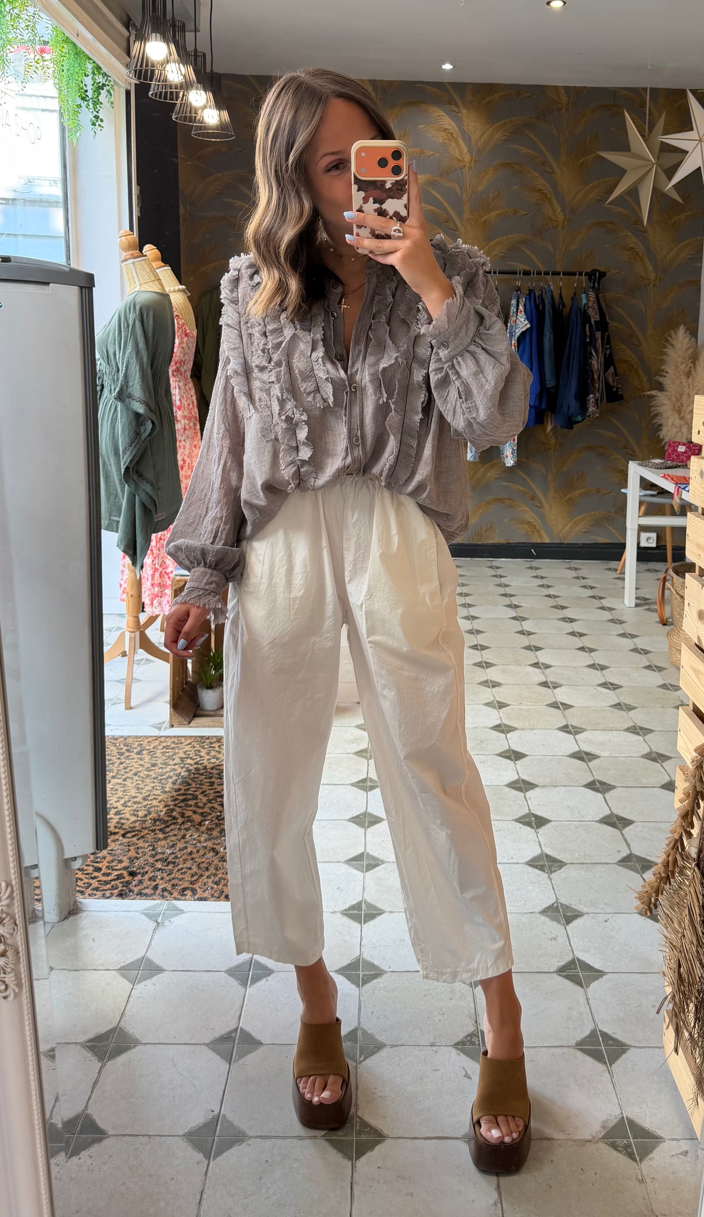 Blouse en coton style aria gris - Johanna Paris