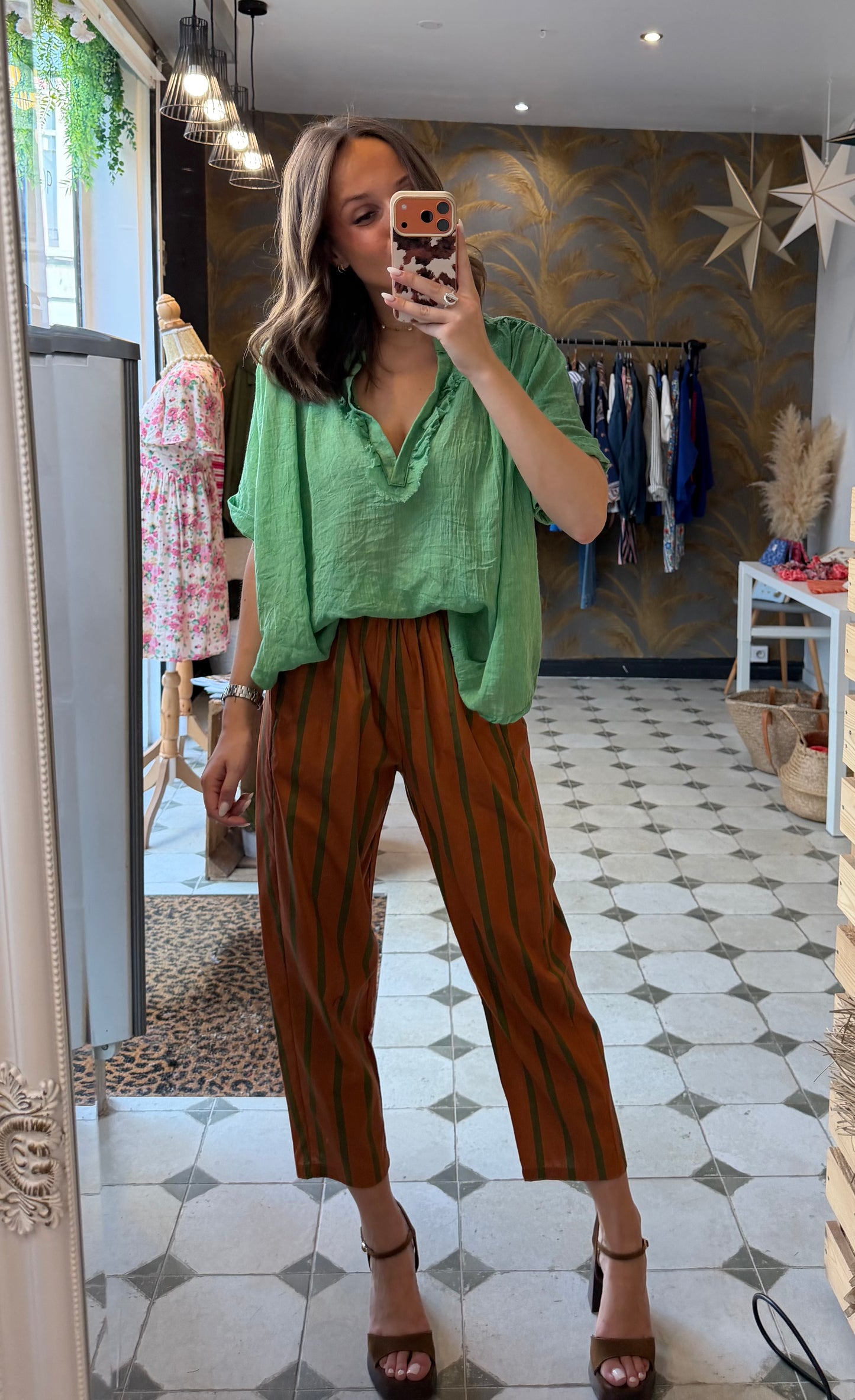 Blouse Aria manches courtes vert pomme - Johanna Paris