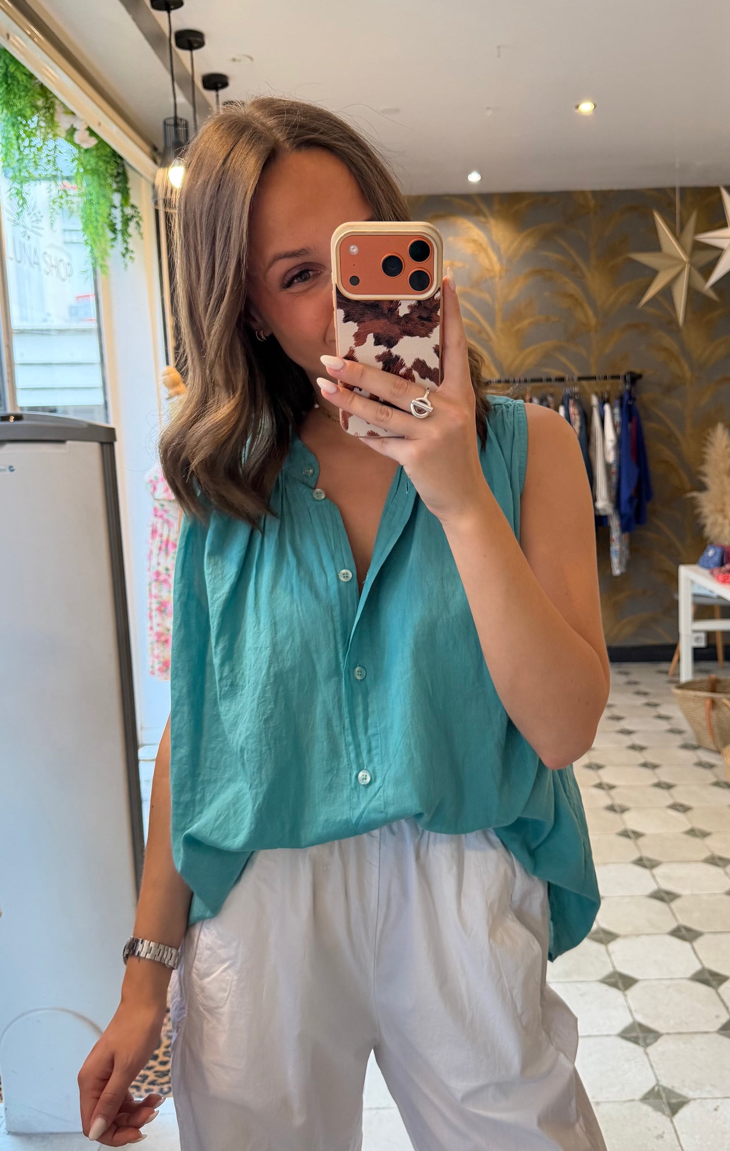Chemise Clémentine sans manches Bleu canard - Johanna Paris