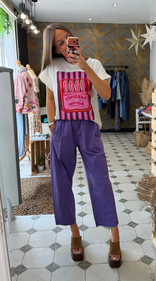 Pantalon Magique en toile fine violet - Johanna Paris