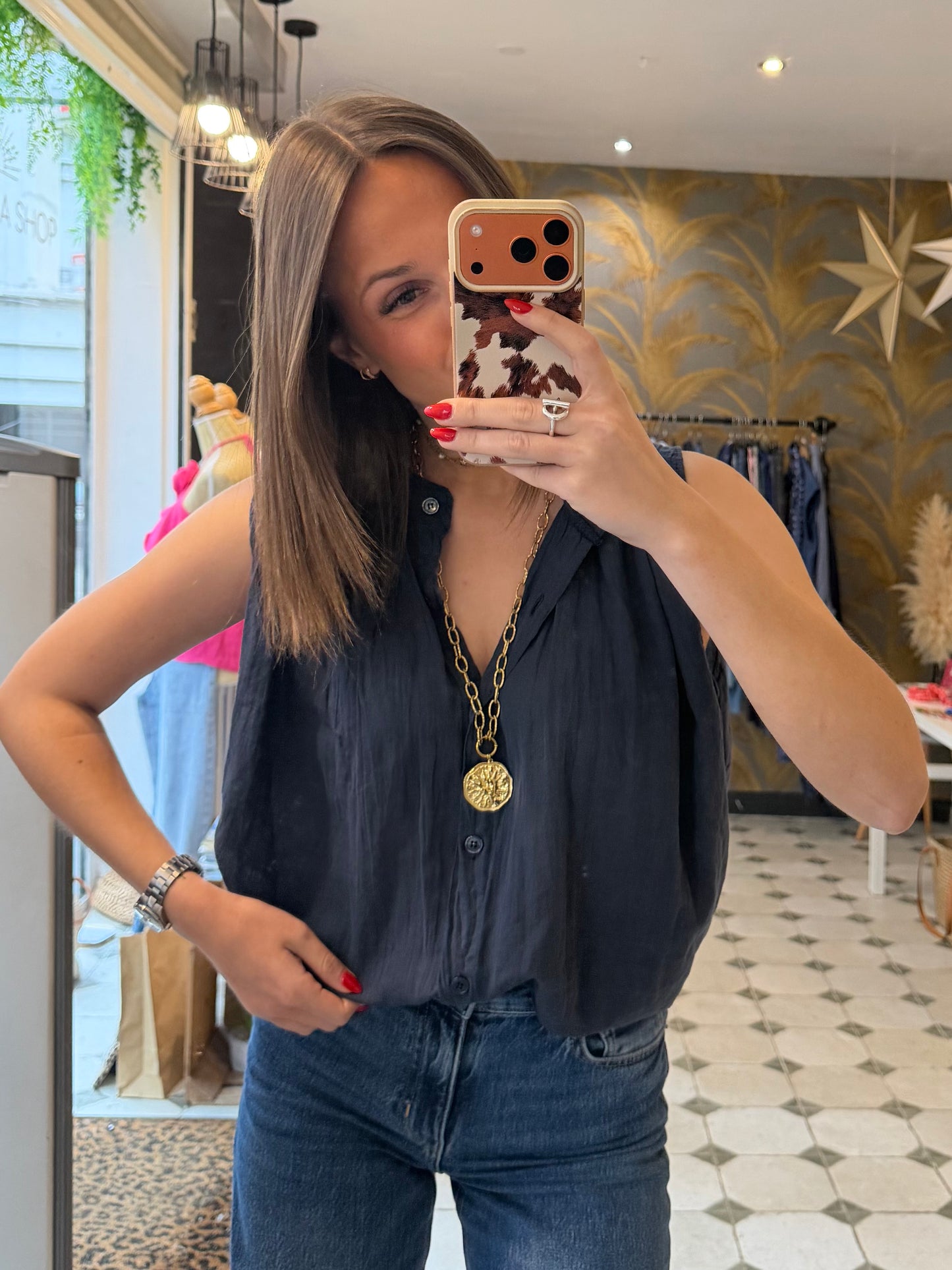 Chemise Clémentine sans manches Bleu marine - Johanna Paris