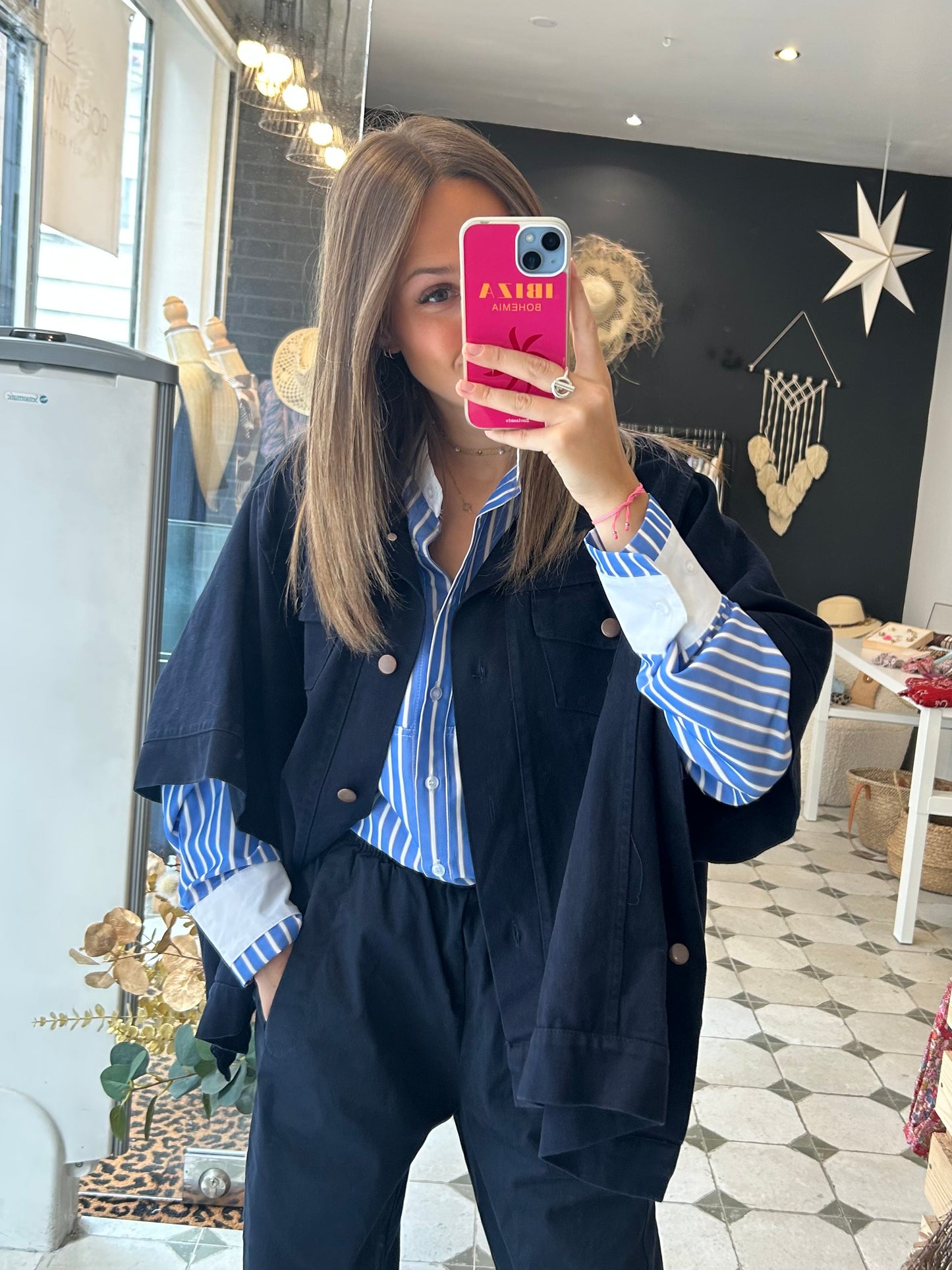 Veste / Cape en jean bleu marine - Johanna Paris