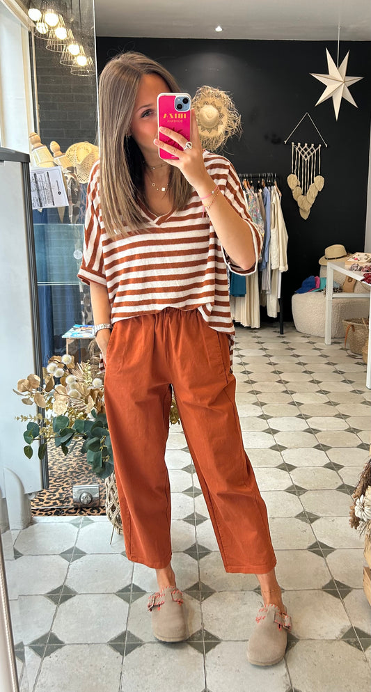 Pantalon Magique en toile terracotta - Johanna Paris