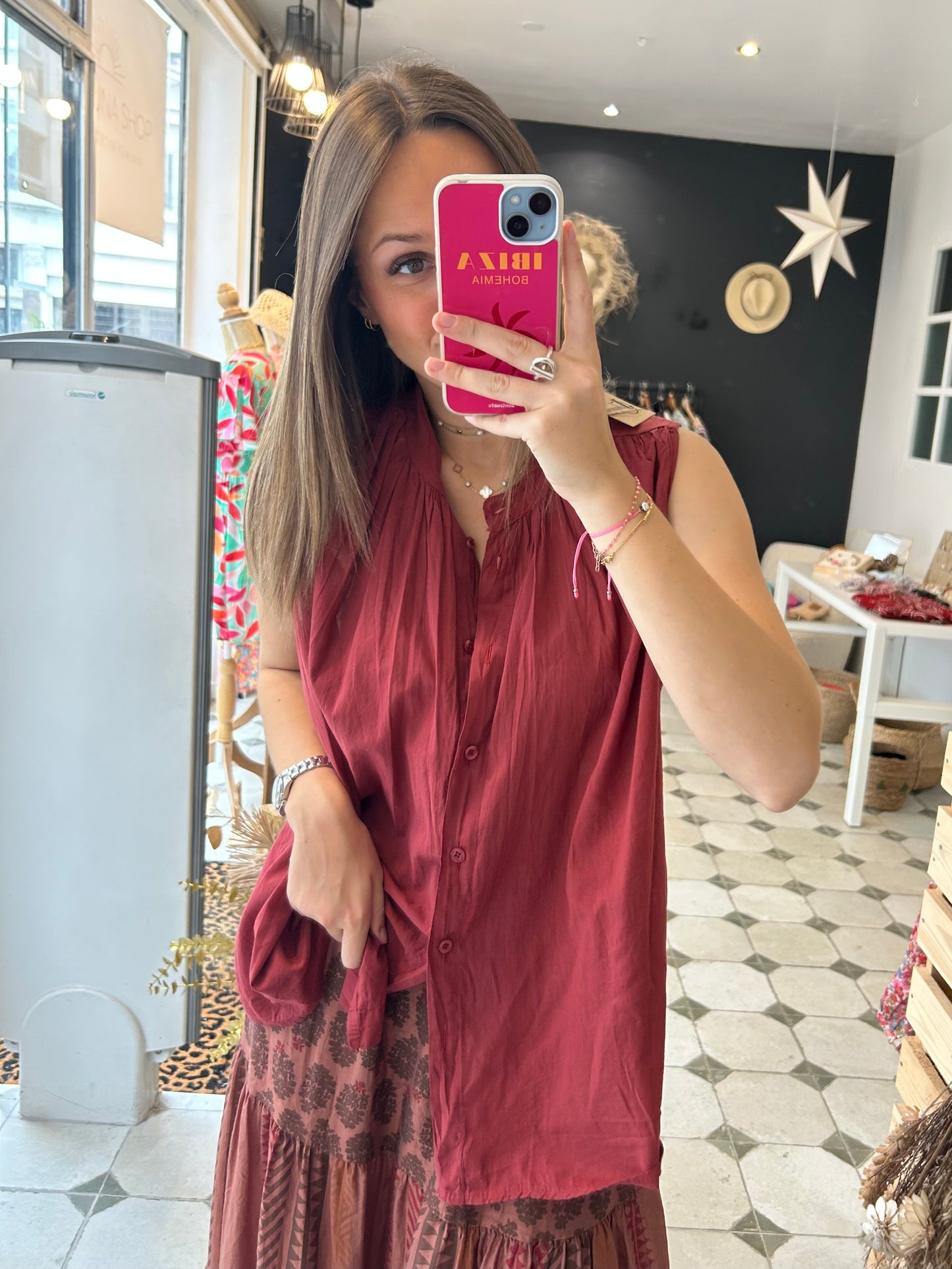Chemise Clémentine sans manches Terracotta - Johanna Paris