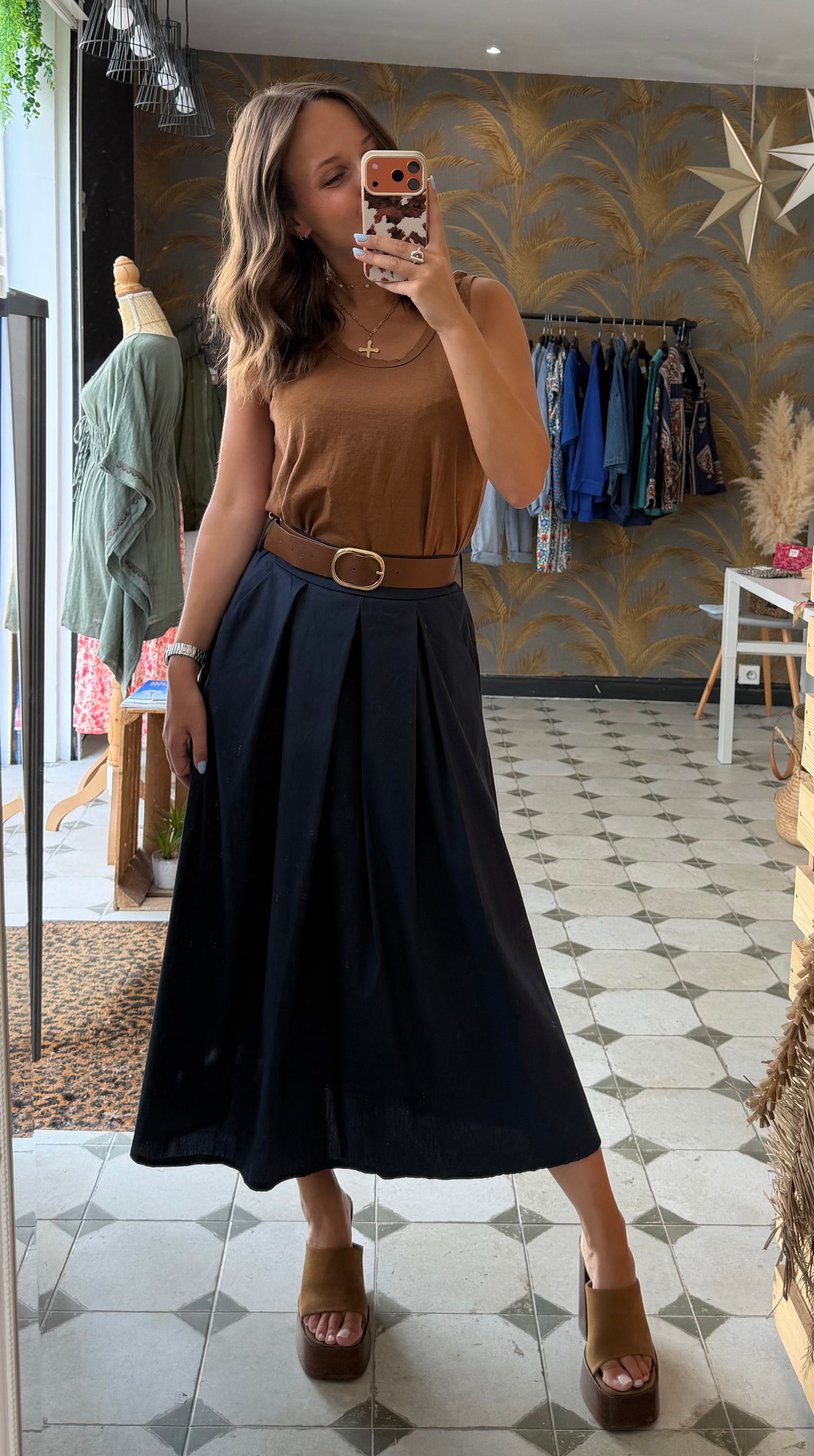 Jupe longue Marlène bleu marine - Johanna Paris