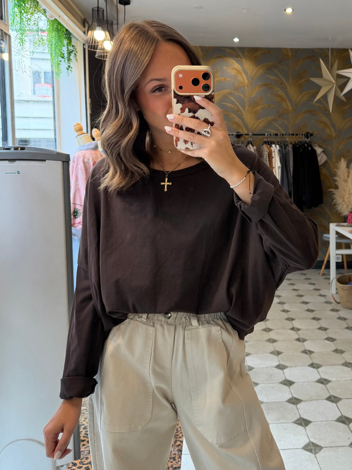 T-Shirt Col Bateau chocolat - Johanna Paris