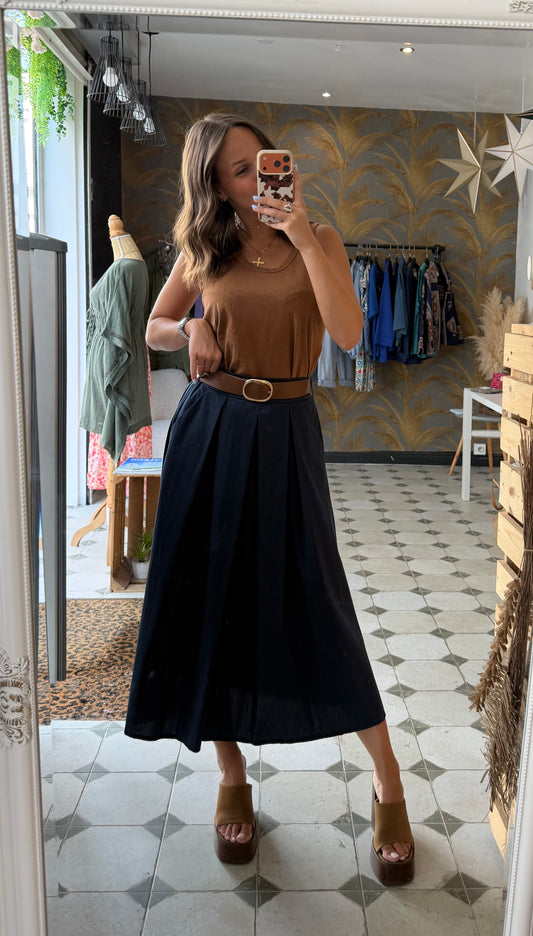 Jupe longue Marlène bleu marine - Johanna Paris