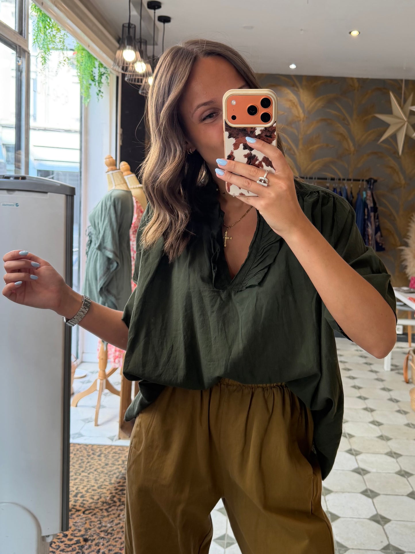 Blouse Aria manches courtes kaki en coton - Johanna Paris