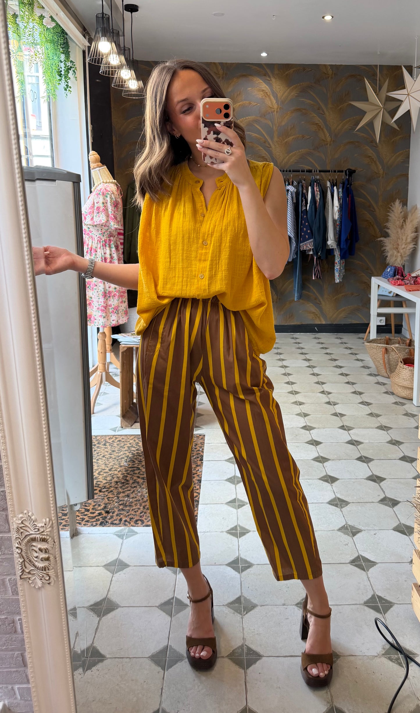 Chemise Clémentine sans manches en garza curry - Johanna Paris